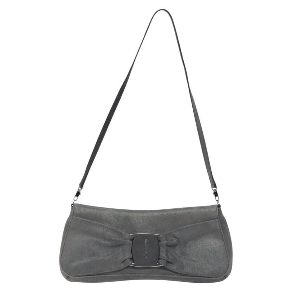 Salvatore Ferragamo Suede Vara Shoulder Bag Gray